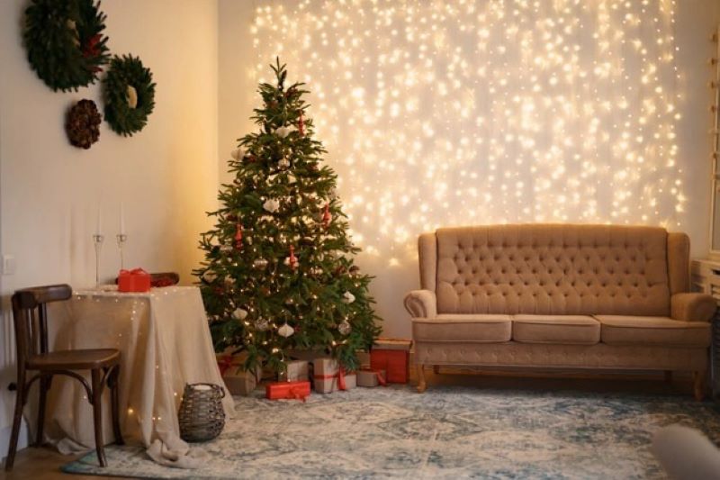 festive interior with comfortable-sofa